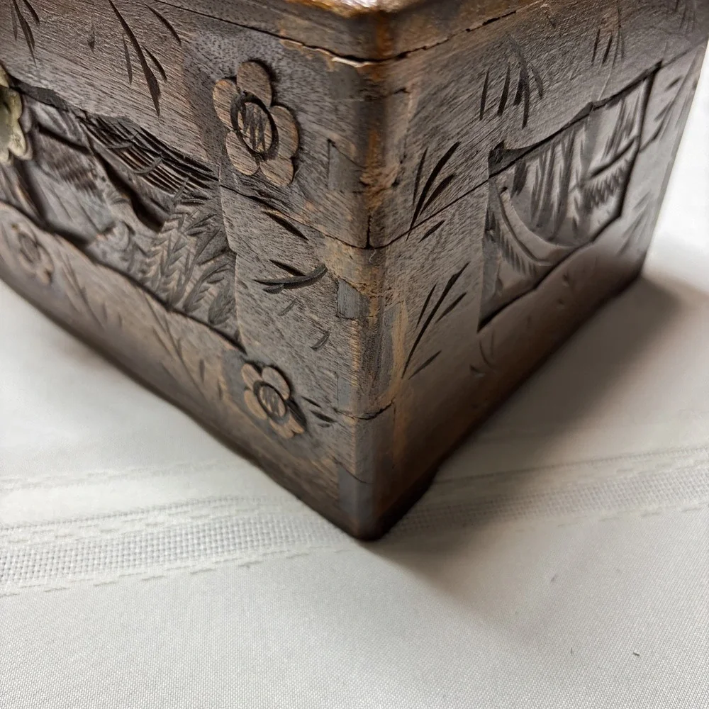 Ornate Asian Vintage / Antique Carved Wooden Chinese Chest / Box